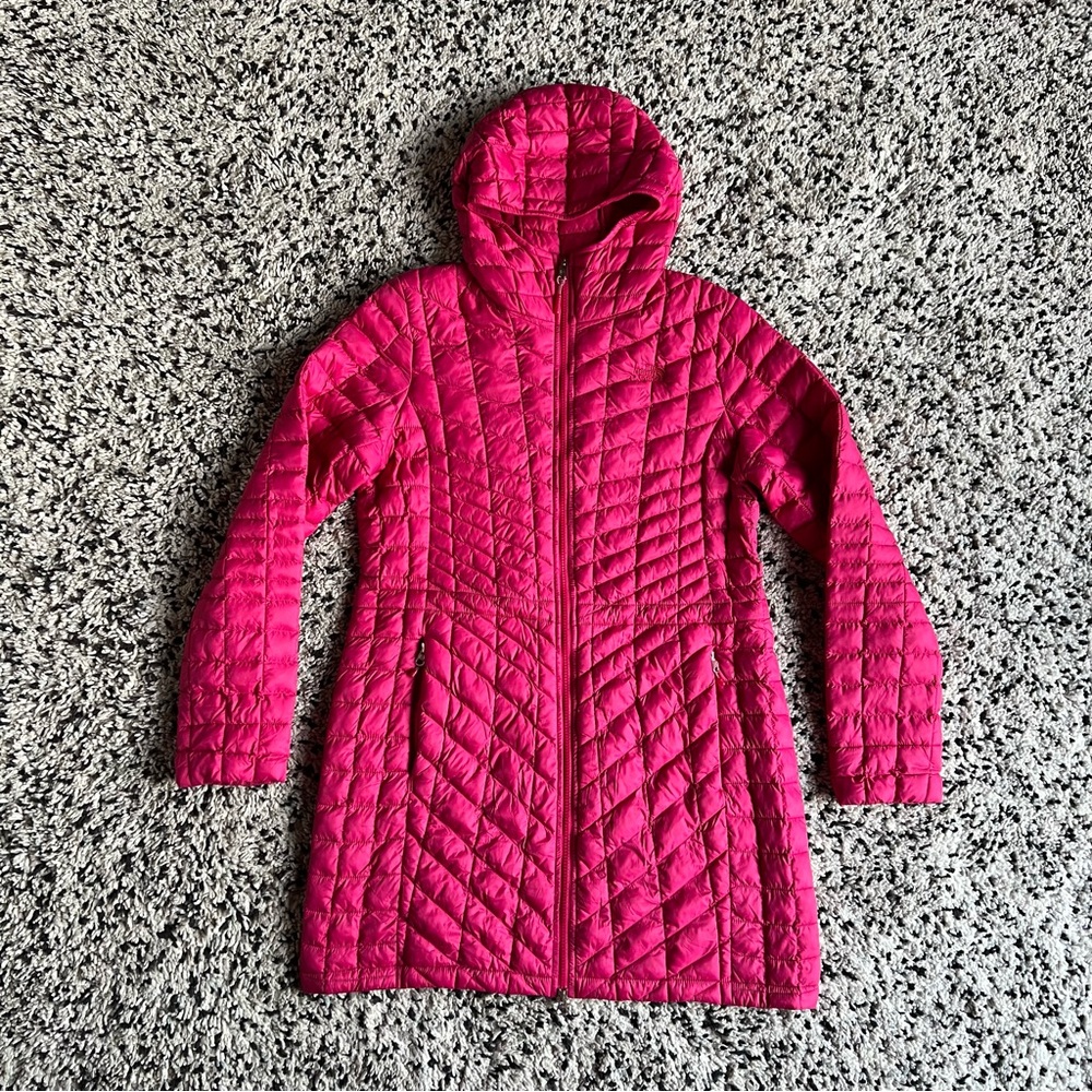 The North Face Women's Hot Pink Quilted Hooded Long Puffer Jacket